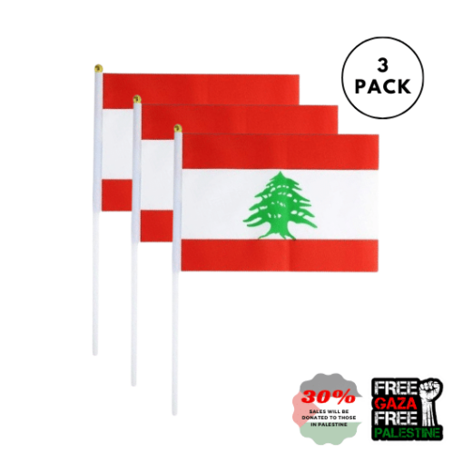 Lebanon Flag Stick Hand Held Small Miniature Lebanese Flag 3pcs