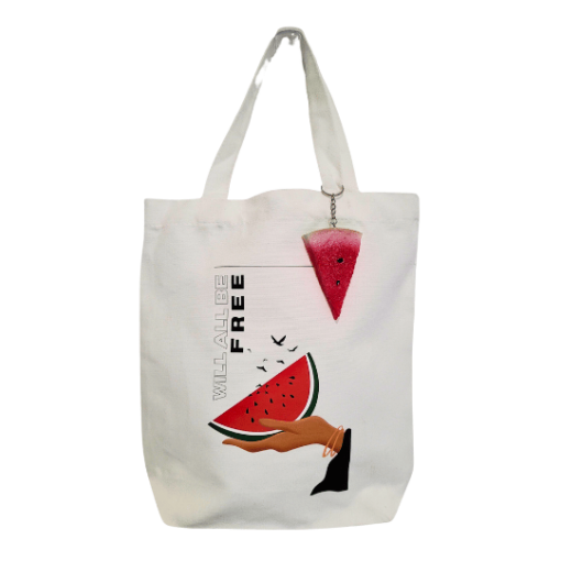 'Palestine Will Be Free' Watermelon Canvas Tote Bag with Watermelon Keychain