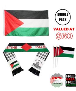 BUNDLE PACK - Large Palestine Flag, Handheld Mini Flag, Palestine Neck Shawl