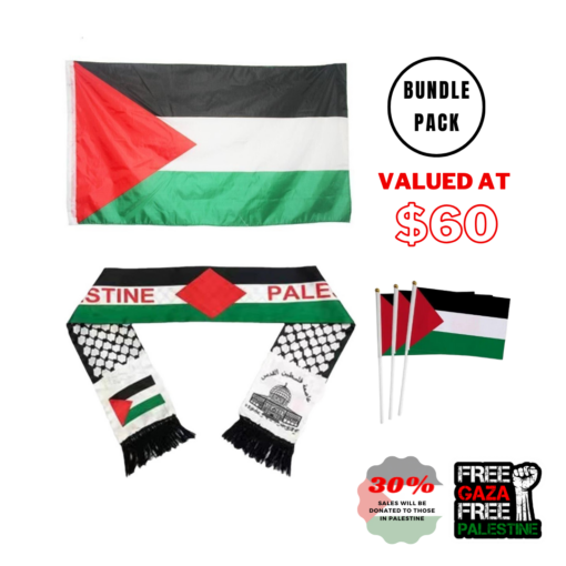 BUNDLE PACK - Large Palestine Flag, Handheld Mini Flag, Palestine Neck Shawl