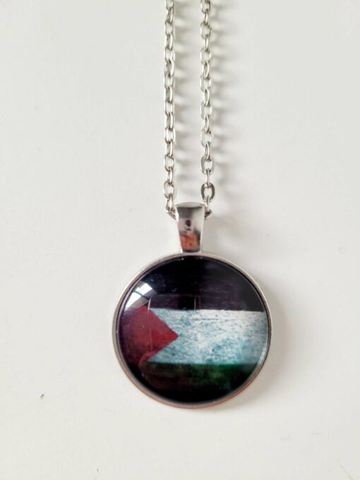 Palestine Flag Distressed - Round Pendant Necklace