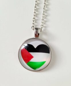 Palestine Flag in Heart - Round Pendant Necklace