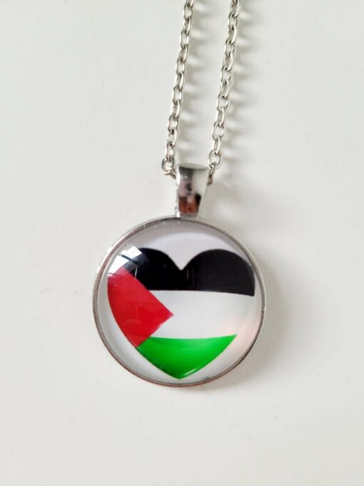 Palestine Flag in Heart - Round Pendant Necklace