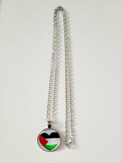 Palestine Flag in Heart - Round Pendant Necklace