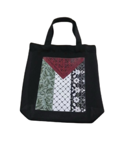 Palestine Canvas Tote Bag with Palestinian Flag in Black