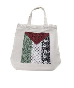 Palestine Canvas Tote Bag with Palestinian Flag in White