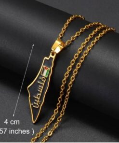 Palestine Country with Arabic Writing Necklace in Gold