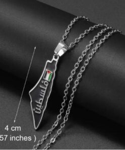 Palestine Country with Arabic Writing Necklace in Silver