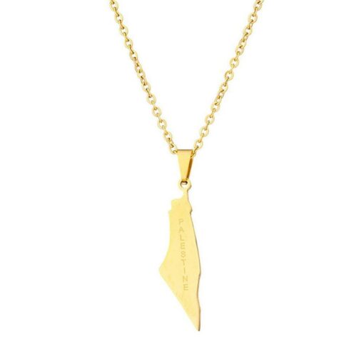 Palestine Country with English Writing Necklace in Gold