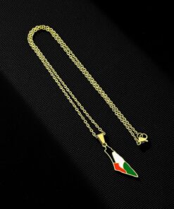 Palestine Flag Map Necklace in Gold