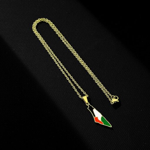 Palestine Flag Map Necklace in Gold