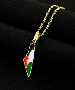 Palestine Flag Map Necklace in Gold