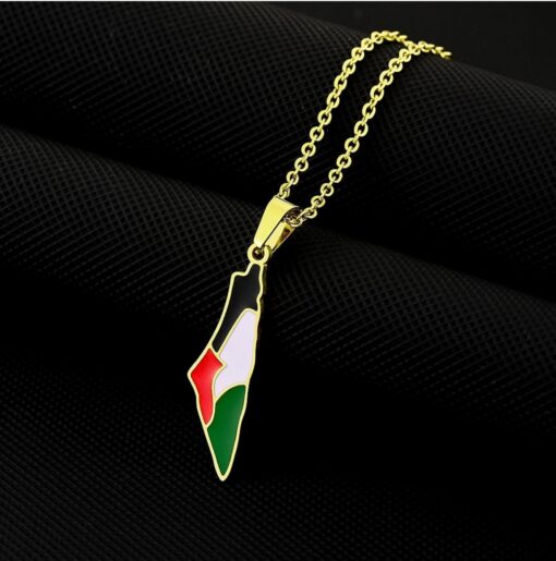 Palestine Flag Map Necklace in Gold