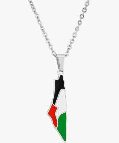 Palestine Flag Map Necklace in Silver