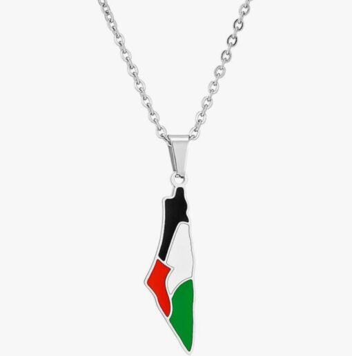 Palestine Flag Map Necklace in Silver