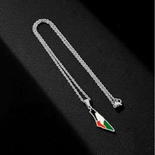 Palestine Flag Map Necklace in Silver