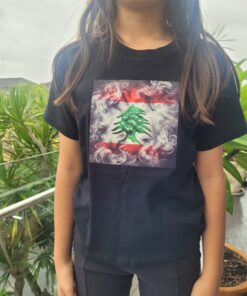 Kids Lebanon T-Shirt in Black with Lebanon Flag