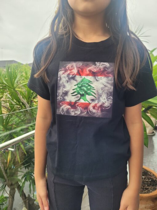 Kids Lebanon T-Shirt in Black with Lebanon Flag